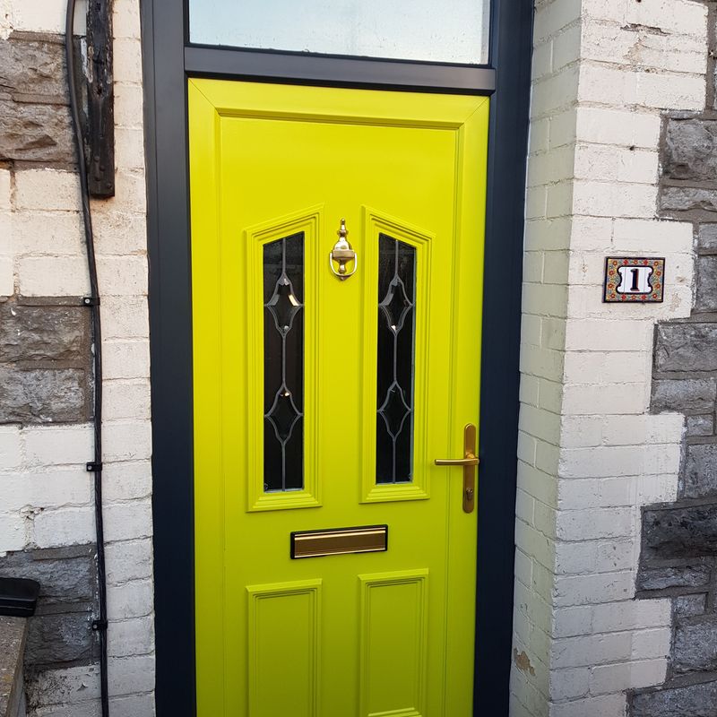 yellow door after spraying